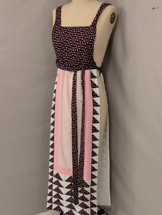Handmade Accessories - Handmade Apron Printed Maxi Pink Floral & Gingham Check Quilt like Panels Adjust